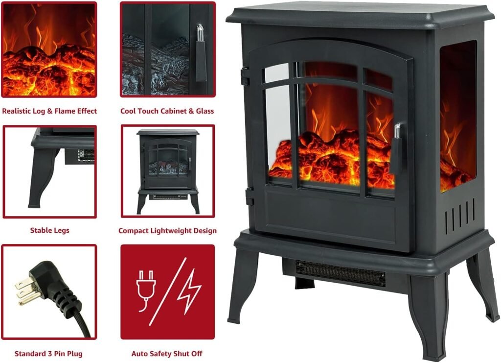 FLAMESHADE Electric Fireplace Stove, 58cm Portable Freestanding Space Heater for Indoor use