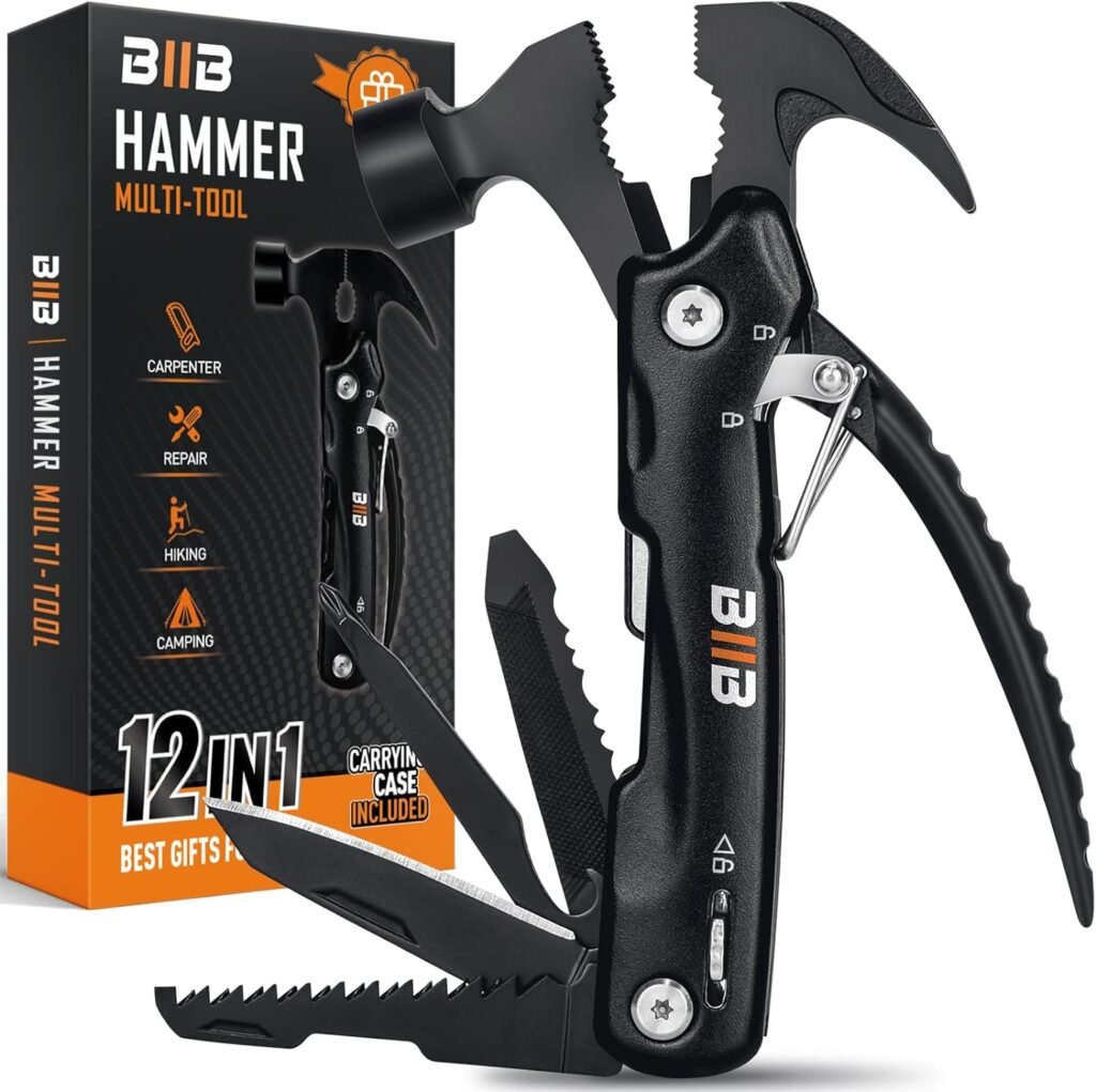 BIIB Stocking Stuffers Gifts for Men, 12 in 1 Multitool, Mens Gifts for Dad Him, Camping Accessories Dad Gifts from Daughter Son, Christmas Gifts for Men Who Have Everything Camping Gear Hammer Tools