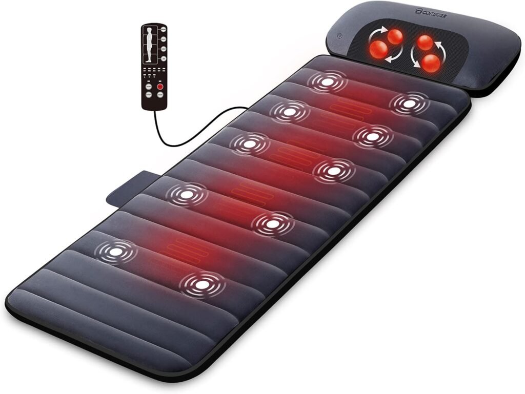 Comfier Massage Mat, Full Body Massage Pad with Movable Shiatsu Neck Massage Pillow, 10 Vibrating Motors, 4 Heating Pad, Neck Shoulder Back Massager,Gifts for Men/Women